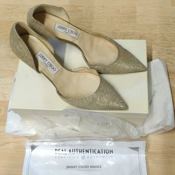 Jimmy Choo | Shoes | Jimmy Choo Glitter Gold Esther 6 Size 395 